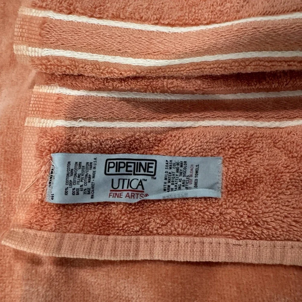 Vtg Utica Pipeline Orange Bath Towel‎ Hand Wash Cloth Set Of 3